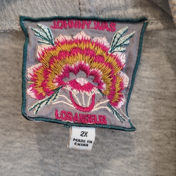 Johnny Was Gray and pink embroidered Boho Kimono Cardigan Women Sz 2XL - Picture 2 of 10